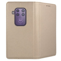 Кожен калъф тефтер и стойка Magnetic FLEXI Book Style за Motorola One Zoom златист 